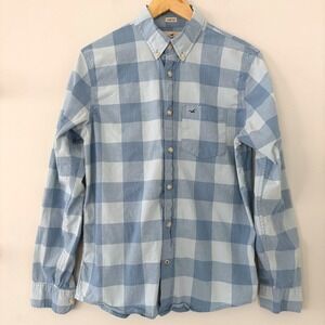 Y2K Hollister Men's Button-Up Shirt M Cotton Plaid Preppy Cottagecore Academia